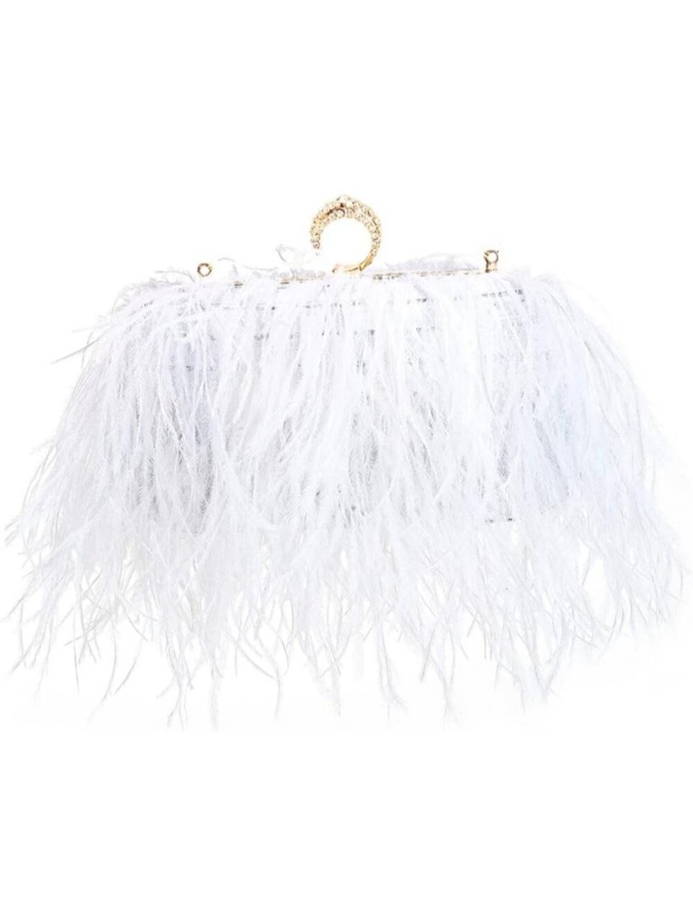 Women's White Natural Ostrich Feather Vintage Banquet Purse Evening Bag